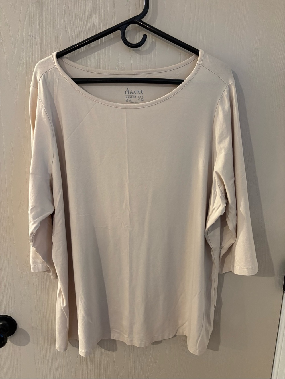 Denim & Company Women's Cream 3/4 Sleeve Scoop Top 2X